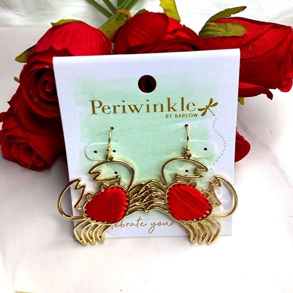 NEW PERIWINKLE BY BARLOW GOLD EARRINGS RED CRAB VACATION BEACH‎ COASTAL NWT